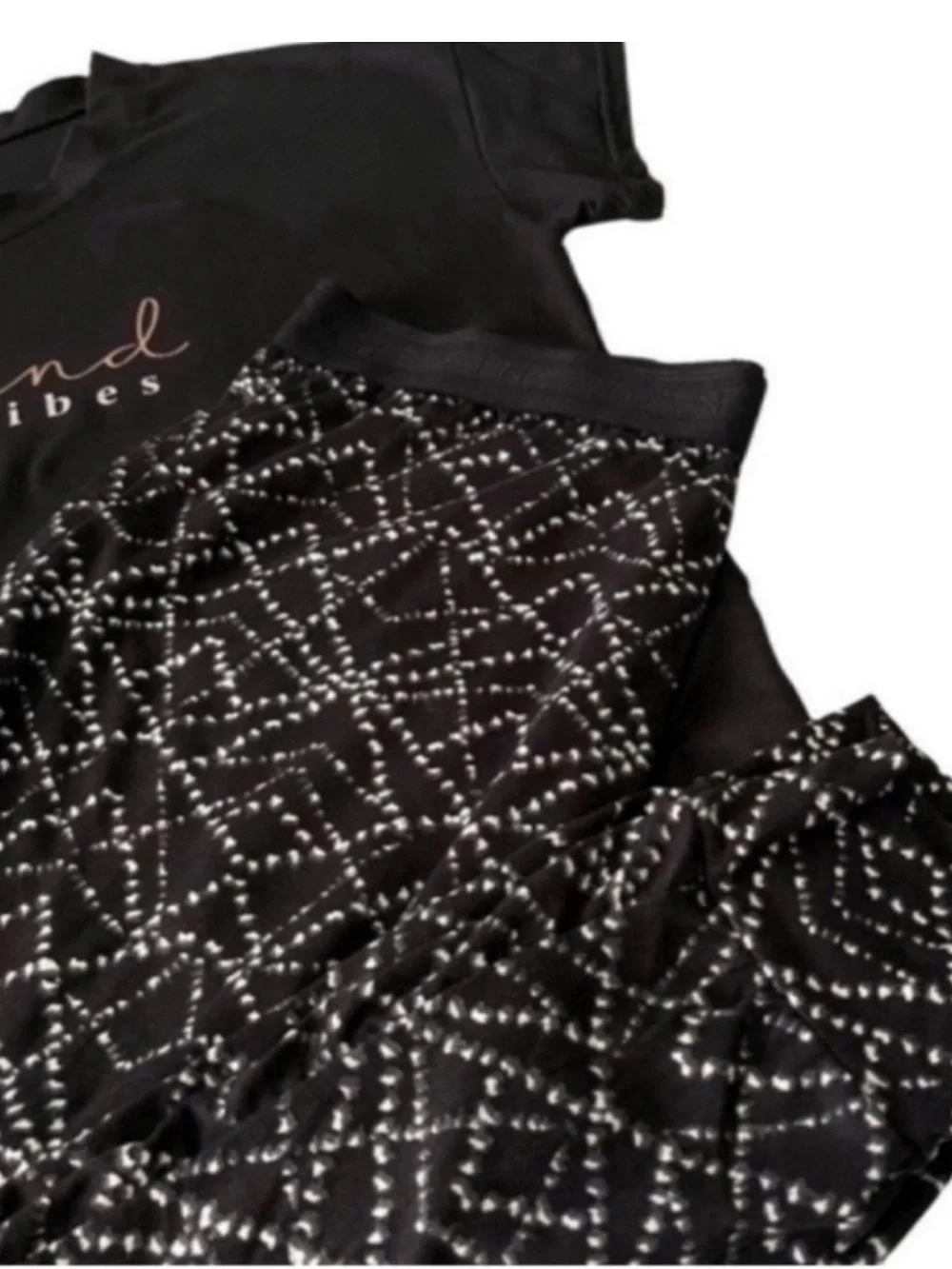 Danskin Two Piece Loungewear Pajama Set Weekend Vibes Black White Size S